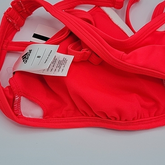 Adidas Cross Back Triangle bikini Top Neon Red & White 8 - Picture 10 of 15